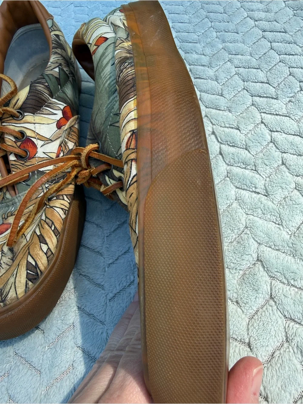 VTG 90s Cole Haan Sporting Canvas Deck Shoes Tropical Print 10.5 M Made in Korea